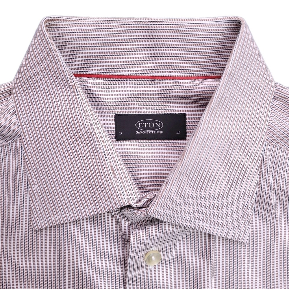 Eton Dress Shirt Mens 17 36 Regular Fit Brown Striped Corpcore